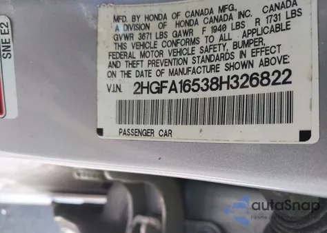 2008 Honda Civic Lx from USA, damaged, VIN 2HGFA16538H326822